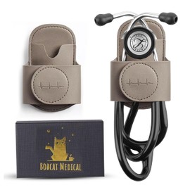 Magnetic Stethoscope Holder Hip Clip for 3M Littmann Stethoscope, MDF, & More - PU Leather Stethoscope Holster Great for RN, MD, EMT, & Medical Student | Nurse Accessories for Work. (Grey)