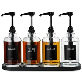 Coffee Bar Accessories, Syrup Dispenser With 1/4oz Large Capacity Pump - Glass Pump Dispenser for Station, Organizer, 4 Pack