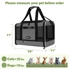 GAPZER Cat Carrier 18x11x11 Top Load Soft Pet Travel Bag Over 15 lbs, Collapsible Small Dog Puppy Crate 10 Pounds, Small Animal Rabbit Kennel Carrying Case, Kitten Mesh Cage Medium Cat Under 25 Grey