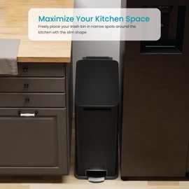 Home Zone Living 8 Gallon Slim Kitchen Trash Can with Slow Close Lid and Step Pedal, Stainless Steel, Matte Black, 30 Liters