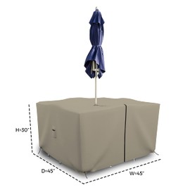 Covers & all Square Table & Chair Set Cover with Umbrella Hole, 12 Oz Waterproof UV & Weather Resistant, Patio Lawn Garden Backyard Furniture with Air Vents & Drawstrings (45"L X 45"W X 30"H, Beige)