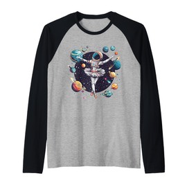 Astronauta Ballerina Danza nello Spazio Pianeti Bambini Donn Maglia con Maniche Raglan