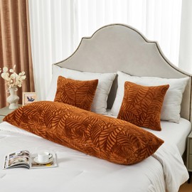 SOCHOW Fall Body Pillow Cover 21x54 Inches, Super Soft and Cozy Leaves Textured Fleece Long Body Pillowcase with Zipper Closure,1 Pack, Caramel