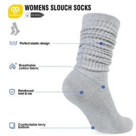 Closemate Knee Socks Women's Slouch Socks 3 Pairs Leg Warmers Socks Traditional Socks Long Socks Cotton Slouchy Socks Grey One Size 35-38 39-42, 3 grey