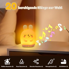 Yeerain White Noise Machine Baby mit Nachtlicht, Weißes Rauschen Baby Tragbare Einschlafhilfe, 20 Beruhigende Einschlafmusik Klänge, USB Wiederaufladbar