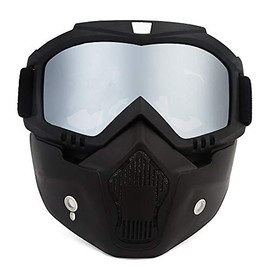 HANEU Motorcycle Goggles with Face Mask Detachable Style Riding Helmet Sunglasses Valentine's Day Gift Silver