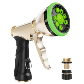 RAINPOINT Garden Hose Nozzle, Heavy Duty Metal Water Hose Sprayer Nozzle with 9 Adjustable Spray Patterns, High Pressure Hand Sprayer for Watering Plants, Lawns, Car and Pet Washing (1, Green)
