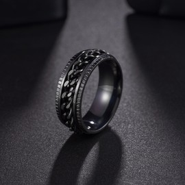 Udolfly Mens Fidget Rings Anxiety Rings for Men Womens Chain Spinner Rings for Adults Titanium Steel Ring Black Black Size 8