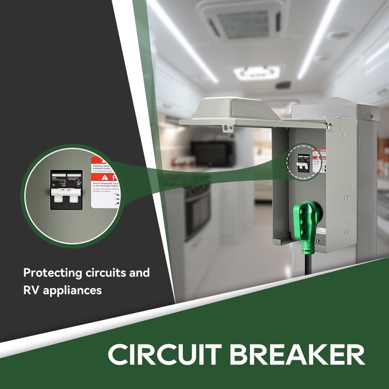 RVGUARD 50 Amp RV Power Outlet Box with Breaker, ETL