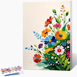 Framed Paint by Numbers Kit for Adults Beginner & Kids, Flowers Easy Adult Paint by Number Kits on Canvas, DIY Colorful Acrylic Watercolor Oil Paint by Number for Teens for Home Decor Gift 8x12 Inch