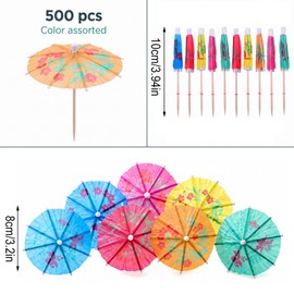 500 Pcs Cocktail Umbrellas for Drinks Bulk, Tropical Assorted Colors