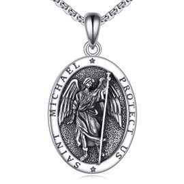 POPLYKE St Raphael Necklace for Men Sterling Silver St. Raphael Necklace Religious Protector Pendant St Raphael Jewellery Gift for Men Women, Sterling Silver, No Gemstone
