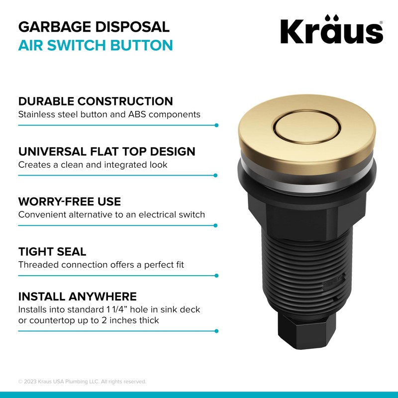 KRAUS Flat-Top Garbage Disposal Air Switch Button in Brushed Brass,