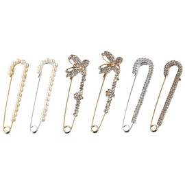 Uniquer 6 Pcs Brooch Pins Faux Pearl Rhinestone Sweater Shawl Clips Butterfly Shape Safety Pins Dress Shirt Clips for Women Girls Costume Accessory Decoration Gold Silver