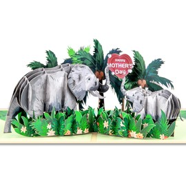 GREETING ART Pop Up Card Elephant, 3D Mother's Day Card with Elephant & Flowers for Best Mother in the World, Pop-Up Card Mother's Day, 3D Birthday Card for Mother