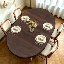 Wood Grain Fitted Oval Tablecloth, Elastic Edge Design, Polyester Material, Suitable for 48" x 68" Oval Tables, Anti Wrinkle and Scratch Resistant, Easy Clean & Stain Resistant, Outdoor Table Cover