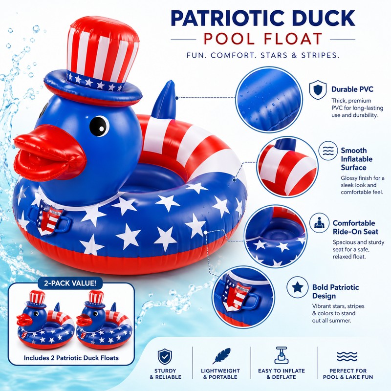 2-Pack Patriotic Duck Pool Floats for Summer Fun – Red