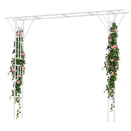 Carotex Flat Top Garden Arch Arbor Trellis, 11.81FT x 9.02FT Metal Pergola for Climbing Plants, Galvanized Steel Pipe with Plastic Coating, Decorations Pergola for Garden, Backyard, Lawn(White)