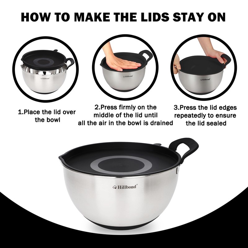 Hillbond Stainless Steel Bowls with Lids Set Mixing Bowls with