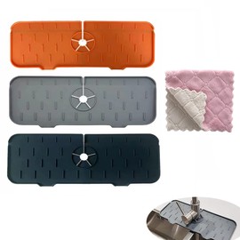 Silicone Faucet Handle Drip Catcher Tray- 3pcs Kitchen Guard Sink Splash Guard Silicone Faucet Mat for Kitchen Sink for Bathroom, Kitchen, Bar, RV and Farmhouse