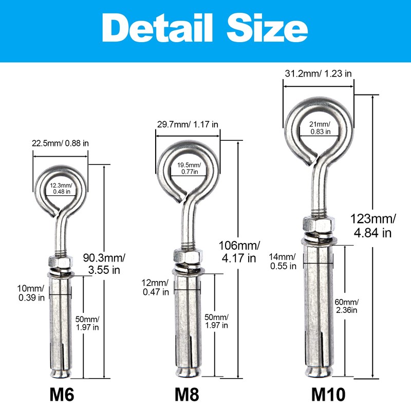 Shoulder Eye Bolts M6 Heavy Duty Shoulder Lag Eyebolts, Stainless