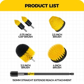 Holikme 6Pack Drill Brush ，Extended Long Attachment Set All Purpose for Bathroom Surfaces, Grout, Floor, Tub, Shower, Tile, Kitchen and Car，Corner,Masonry Brushes，Yellow