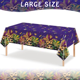 3 Pack Mardi Gras Tablecloth Party Decorations, Masquerade Dancing Party Tablecloth Decorations, Plastic Purple Table Cover Backdrop for Mardi Gras Carnival Party Supplies and Decors, 54 x 108 Inch