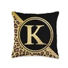 Initials K Monogram Leopard Print Skin Pattern on Black Throw