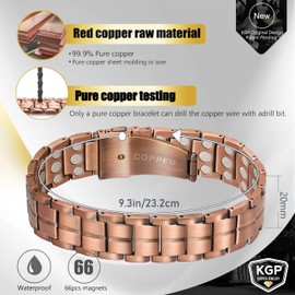 KGP® 3X Strength Magnetic Copper Bracelet for Men,Mens 99.99% Solid Pure Copper Magnet Bracelets for Arthritis and Joint,Adjustable Copper Magnetic Field Bracelet with Premium Fold-Over Clasp,9.0 INCHES