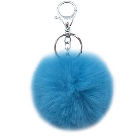 Sqzrpomddy Keychain, Keychain, Cute, Fluffy, Keyring, Hanging Bag, Cute Backpack, Pom Pom, Pendant, Faux Fur Accessory, bright blue