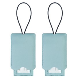 Gloppie 2 Pack Luggage Tags for Suitcases Travel Bag PU Leather Backpack Luggage Tags with Privacy Cover Light Blue