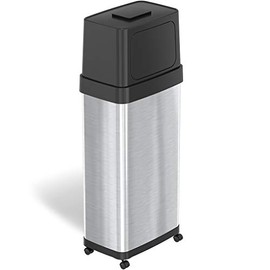 iTouchless 24 Gallon Rectangular Dual Push Door Stainless Steel Rolling Trash Can with Wheels and AbsorbX Odor Control System, 91 Liter Bin, Slim and Space-Saving for Kitchen, Office, Garage, Business