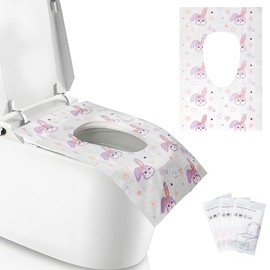 FLOGOSO 50 Pack Toilet Seat Covers Disposable - Waterproof 16x24 Inch Extra Large Individually Wrapped Toilet Seat Shields Travel Accessories for Adults Kids-Purple Bunny