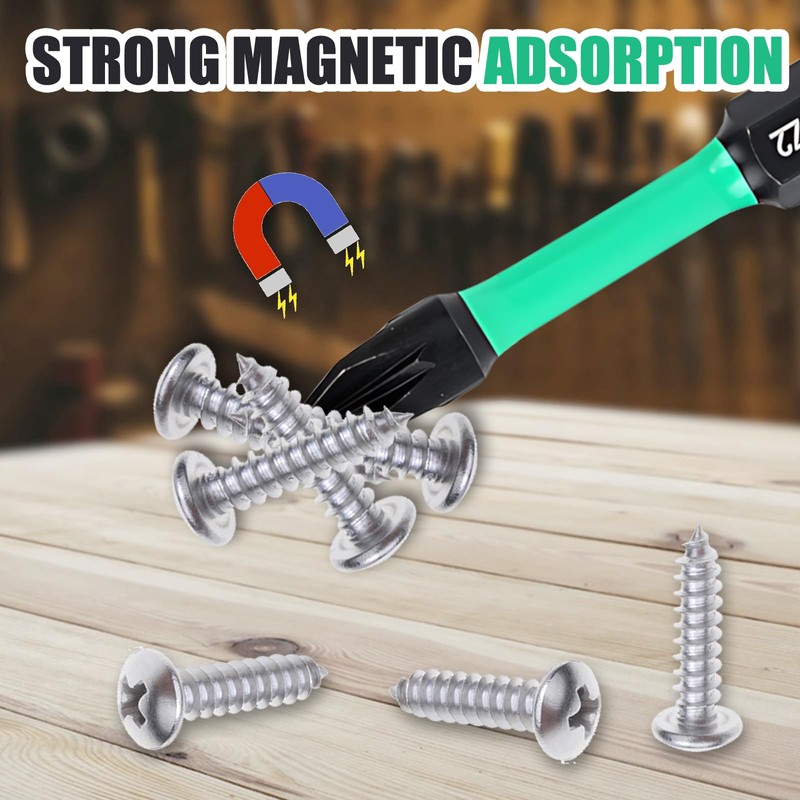 6 Pcs PZ2/PH2 High Magnetic Drill Bit Set, 25L 90L