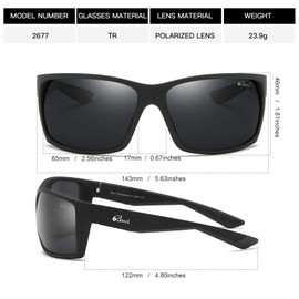 Bevi Sports Sunglasses Polarized Lens/TR 90 Frame with Spring Hinges Glasses For Men Women Cycling Running Baseball 2677C9