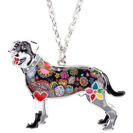 DOWAY Rottweiler Dog Necklace for Women Charm Enamel Rotties Pendant Alloy Chain Fashion Jewelry Gift, enamel, Sandstone
