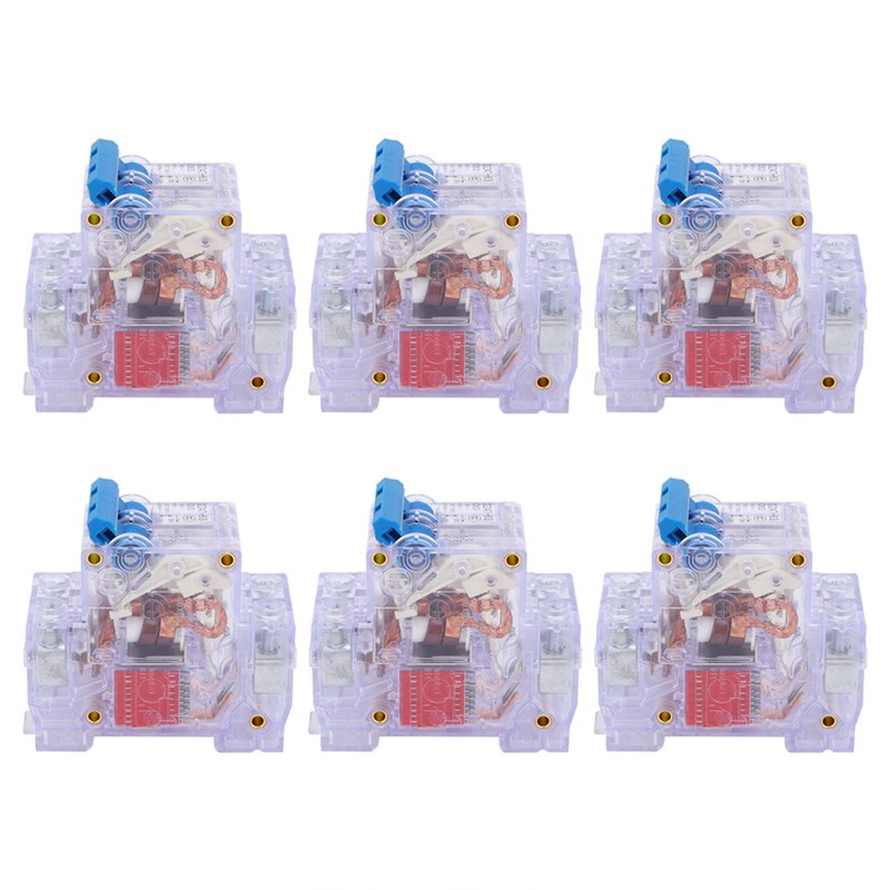 6pcs DZ47‑63 2P 6‑63A Transparent MCB Mini Circuit Breaker Air