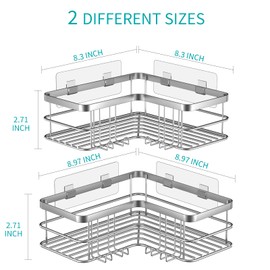 Yazoni Corner Shower Caddy 2-Pack, No Drilling Shower Organizer Corner Shelf for Bathroom Tub, Stainless Steel Shower Caddy Corner Shelf for Bathroom Kitchen(Silver)