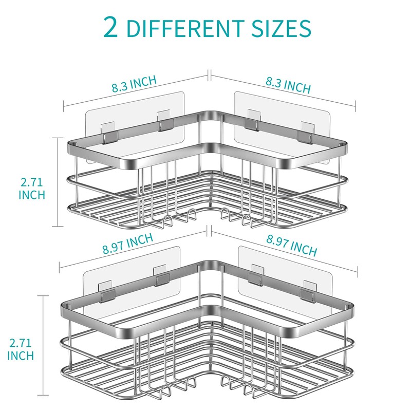 Yazoni Corner Shower Caddy 2-Pack, No Drilling Shower Organizer Corner
