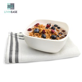 LivinEase Cotton Tea Towels - Pack of 5 (50 x 70 cm) - Absorbent T Towels (White - Black Stripes)