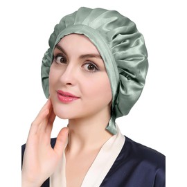 LilySilk 100% Pure Mulberry Silk Sleep Cap for Hair Care Women 19 Momme, Natural Silk Bonnet for Sleeping, Soft Silk Hair Wrap Elastic Stay on Head-Avocado Green