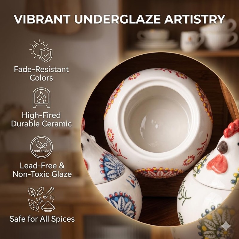 Yaroocvn Ceramic Chicken-Shaped Seasoning Jar, Kitchen Condiment Box with Spoon