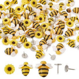 PandaHall 60 Pieces Flat Back Resin Bees Sunflower Cabochons Embellishments with Flat Head Nails for DIY Craft Scrapbook Home Decoration