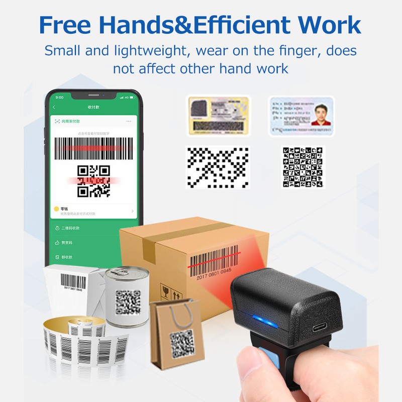Wearable Ring Type Barcode Scanner USB Wired+2.4G+BT Three-mode Connection Support
