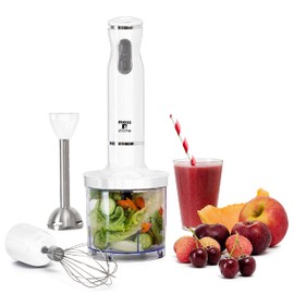 Moss & Stone Hand Blender With Egg Whisk & Chopper, Powerful 300 Watt - Stick Blender, Hand Mixer Set Stainless Steel Shaft & Blades, White Handheld Blender With Ergonomic Handle