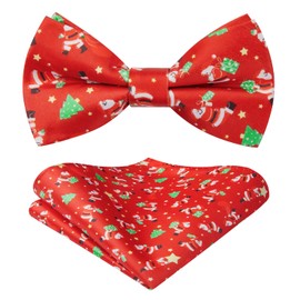 HISDERN Bow Tie Christmas Men's Pre-Tied Christmas Bow Tie and Pocket Square Set Adjustable Bow Tie Handkerchief for Men Gifts Holidays, Red-5