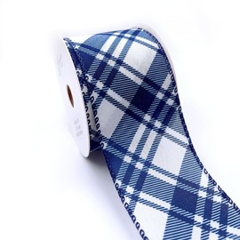 Designer’s Shop Holiday Tartan Plaid Wired Edge Ribbon 2.5” x 10 Yard for DIY Crafting, Holiday Bow Tree Wreath Decorating (Blue) WR 63-5218