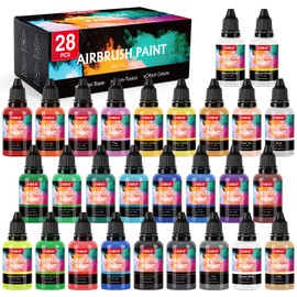ESRICH Airbrush Paint 26 Colors (1 oz) with 2 Thinner,Air Brush Painting Set Ready to Spray,Acrylic Air Brush Paint,Water-Based Acrylic Airbrush Paint Set for Metal,Plastic,Canvas,Wood,Airbrush Kit