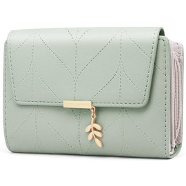 GOUNNU Women's PU Leather Purse RFID Protection Women's Purse Many Compartments Women's Wallet in Short Format with 14 Card Slots and Coin Compartment, Green, Contemporary