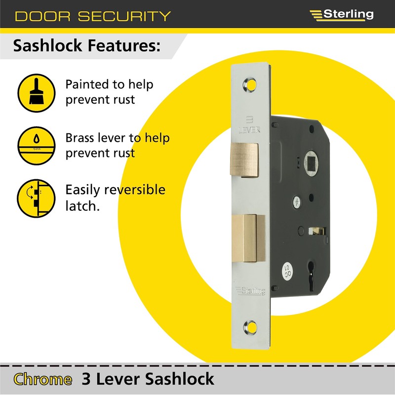 Sterling MLS325N 2.5-inch/65mm 3-Lever Sashlock - Nickel